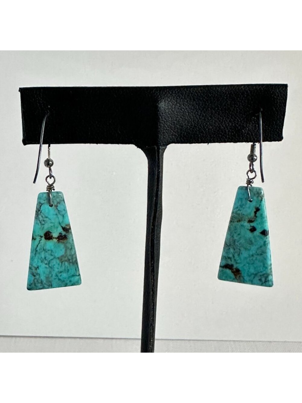 Turquoise Slab Dangle Earrings Sterling Silver Blue Green Matrix Southwestern